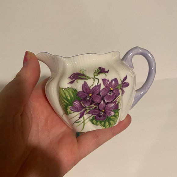 Shelley England Fine Bone China Violets 13821 Creamer and Sugar - Picture 9 of 11
